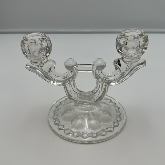 Vintage Double Clear Glass Double Candle Holder - Picture 5 of 16